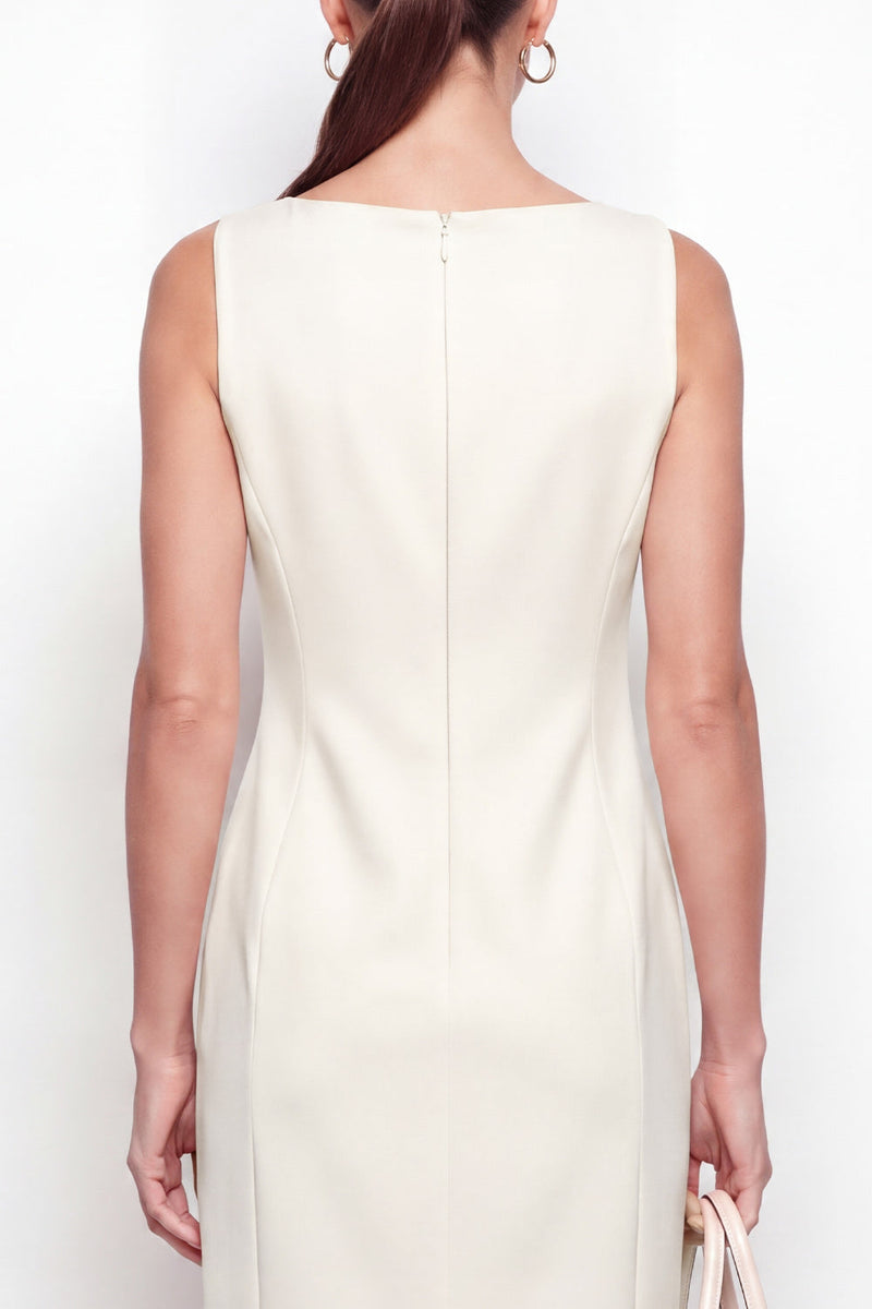 Load image into Gallery viewer, Boat Neck Ivory Midi Work Dress with Pockets