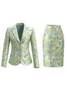 Load image into Gallery viewer, Green Flower 2 Piece Peak Lapel Midi Single Breasted Business Suits