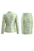 Load image into Gallery viewer, Green Flower 2 Piece Peak Lapel Midi Single Breasted Business Suits