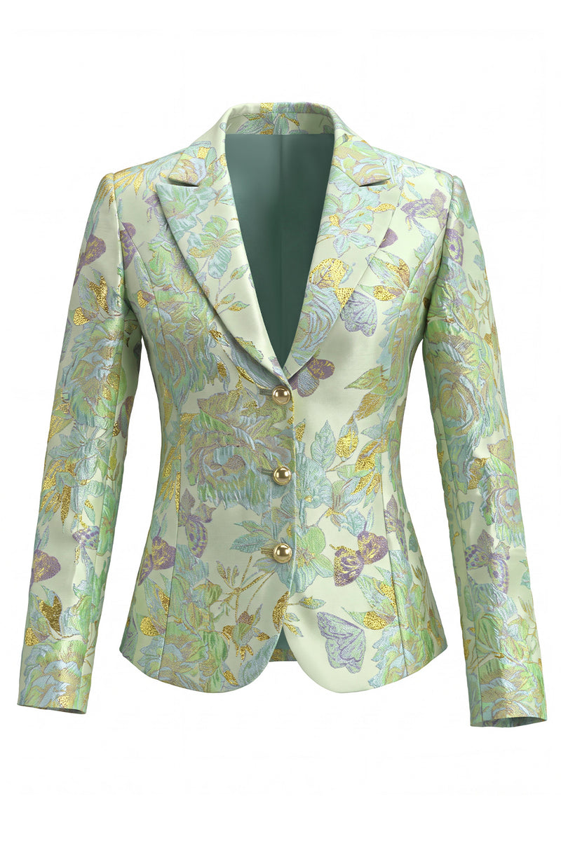 Load image into Gallery viewer, Green Flower 2 Piece Peak Lapel Midi Single Breasted Business Suits