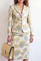 Load image into Gallery viewer, Yellow Flower 2 Piece Peak Lapel Midi Single Breasted Business Suits