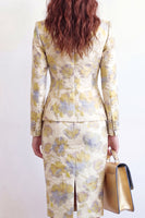 Load image into Gallery viewer, Yellow Flower 2 Piece Peak Lapel Midi Single Breasted Business Suits
