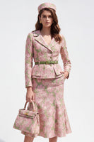 Load image into Gallery viewer, Green Pink Flower 2 Piece Notched Lapel Single Breasted Midi Business Suits