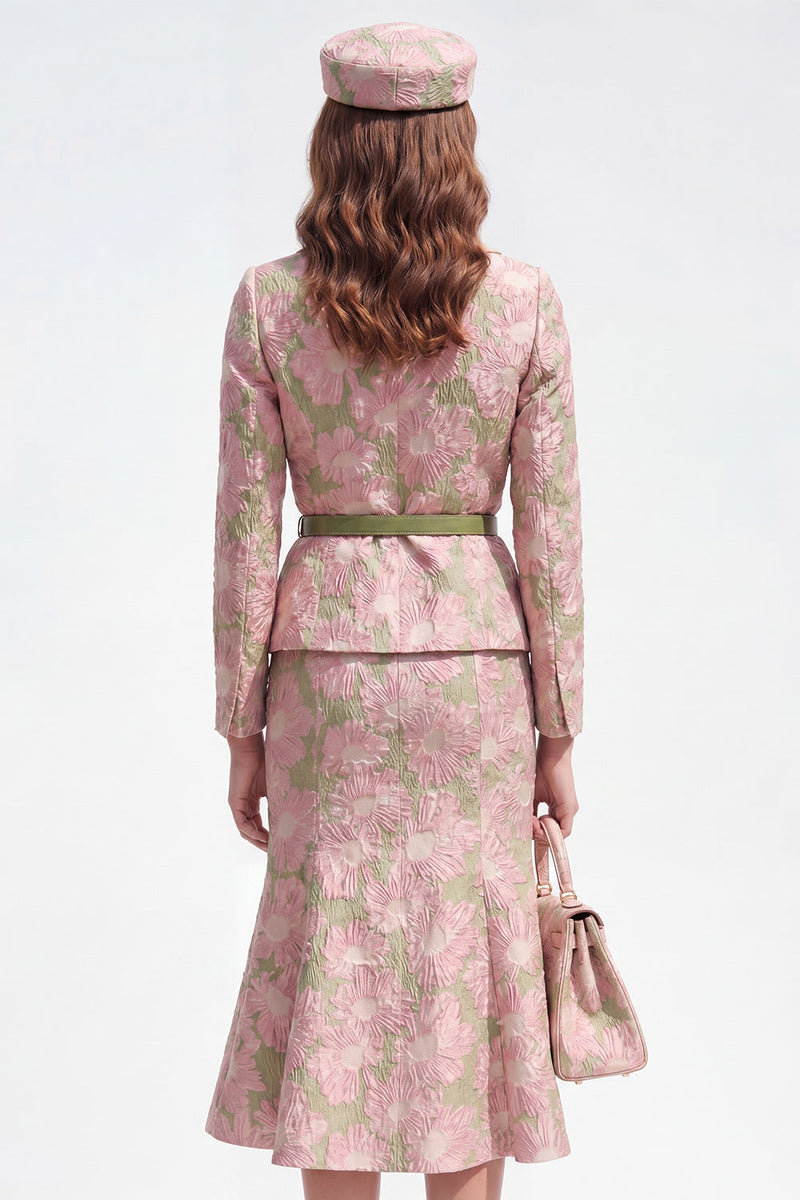 Load image into Gallery viewer, Green Pink Flower 2 Piece Notched Lapel Single Breasted Midi Business Suits