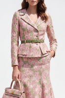 Load image into Gallery viewer, Green Pink Flower 2 Piece Notched Lapel Single Breasted Midi Business Suits