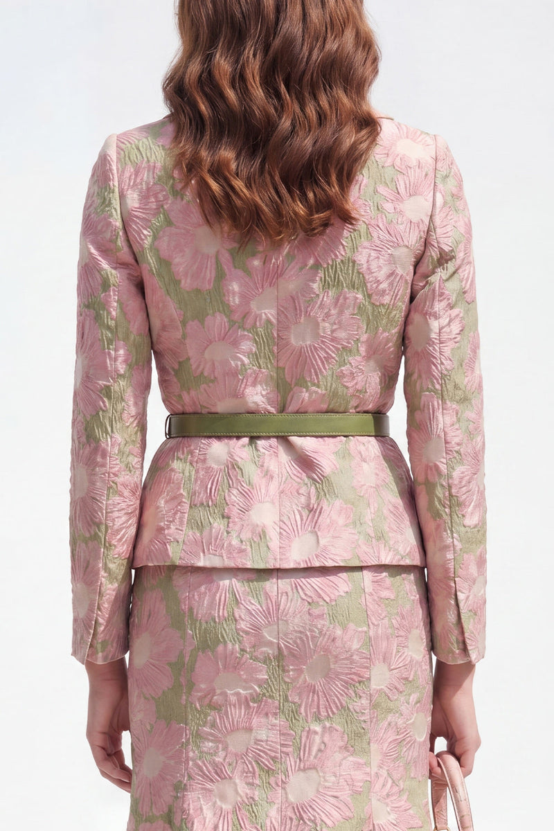 Load image into Gallery viewer, Green Pink Flower 2 Piece Notched Lapel Single Breasted Midi Business Suits