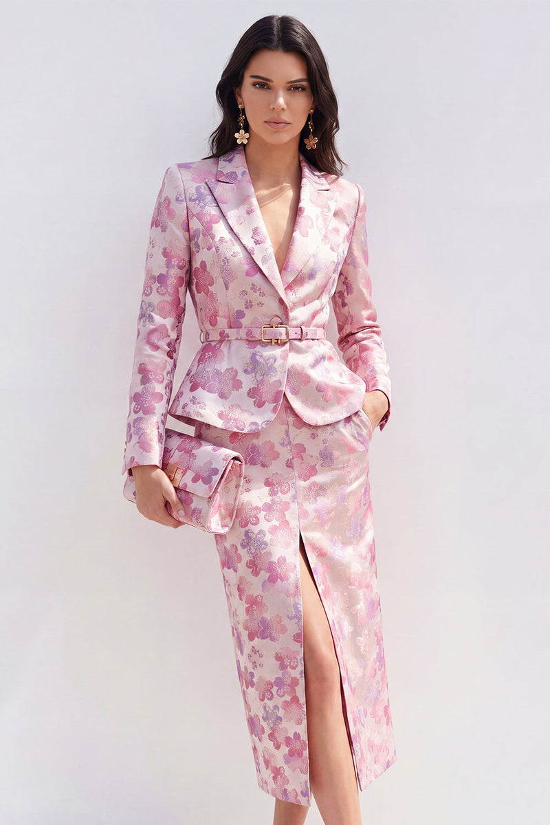 Load image into Gallery viewer, Pink Fuchsia Flower Midi Peak Lapel 2 Piece Single Breasted Business Suits