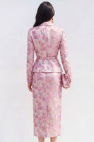 Load image into Gallery viewer, Pink Fuchsia Flower Midi Peak Lapel 2 Piece Single Breasted Business Suits