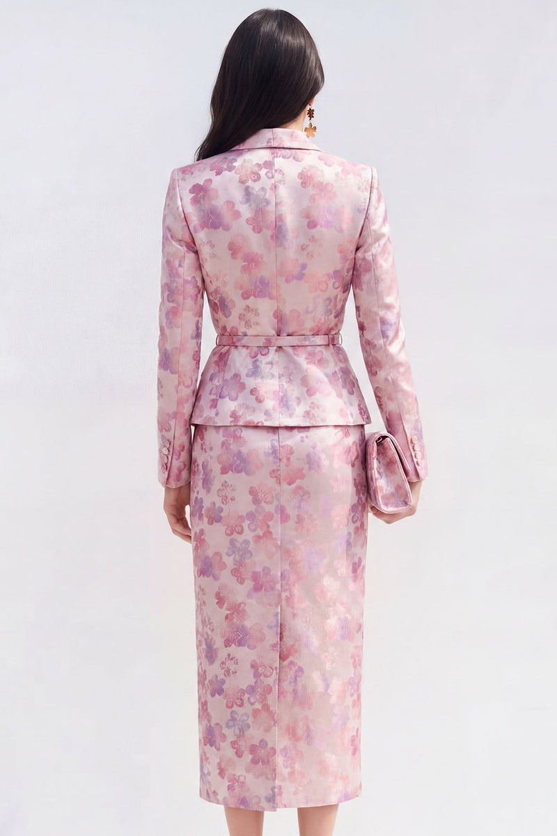 Load image into Gallery viewer, Pink Fuchsia Flower Midi Peak Lapel 2 Piece Single Breasted Business Suits