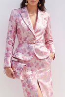 Load image into Gallery viewer, Pink Fuchsia Flower Midi Peak Lapel 2 Piece Single Breasted Business Suits
