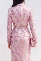 Load image into Gallery viewer, Pink Fuchsia Flower Midi Peak Lapel 2 Piece Single Breasted Business Suits