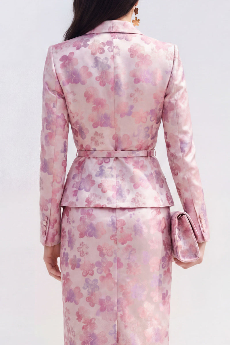 Load image into Gallery viewer, Pink Fuchsia Flower Midi Peak Lapel 2 Piece Single Breasted Business Suits