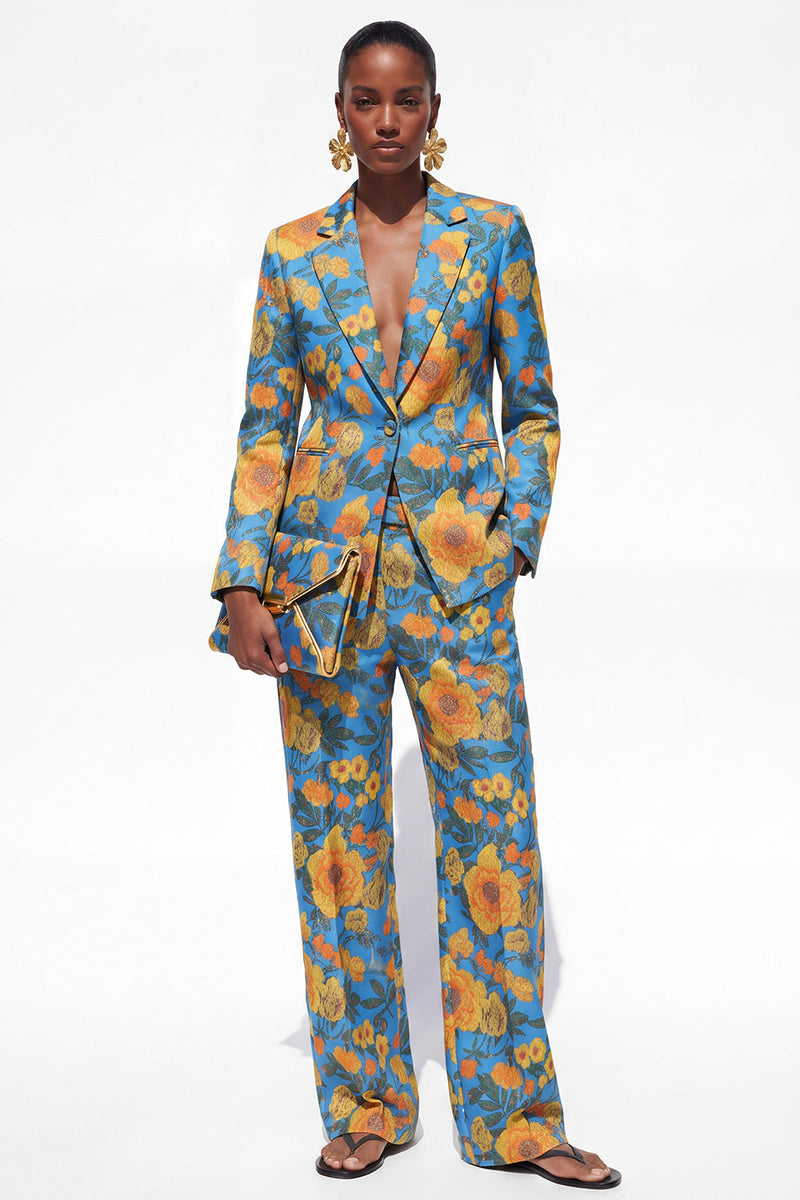 Load image into Gallery viewer, Blue Floral 2 Piece Notched Lapel Single Breasted Business Suits with Pockets