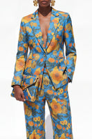 Load image into Gallery viewer, Blue Floral 2 Piece Notched Lapel Single Breasted Business Suits with Pockets