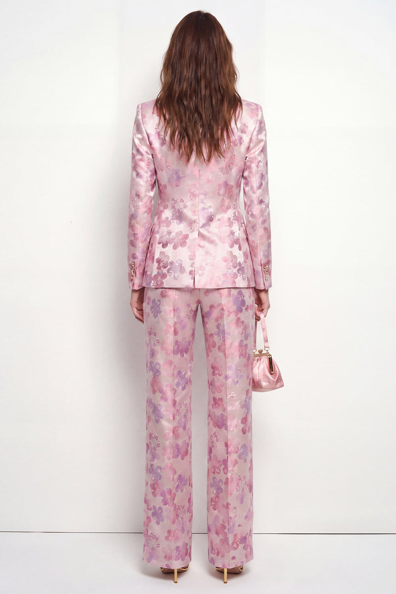 Load image into Gallery viewer, 2 Piece Pink Fuchsia Flower Single Breasted Peak Lapel Business Suits with Pockets