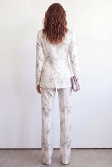 Floral White 2 Piece Single Breasted Peak Lapel Business Suits