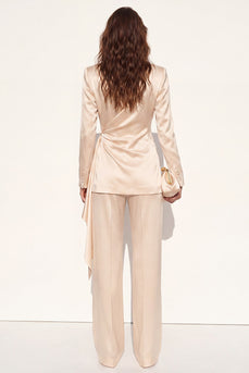 Champagne 2 Piece Ruched Peak Lapel Business Suits with Sash