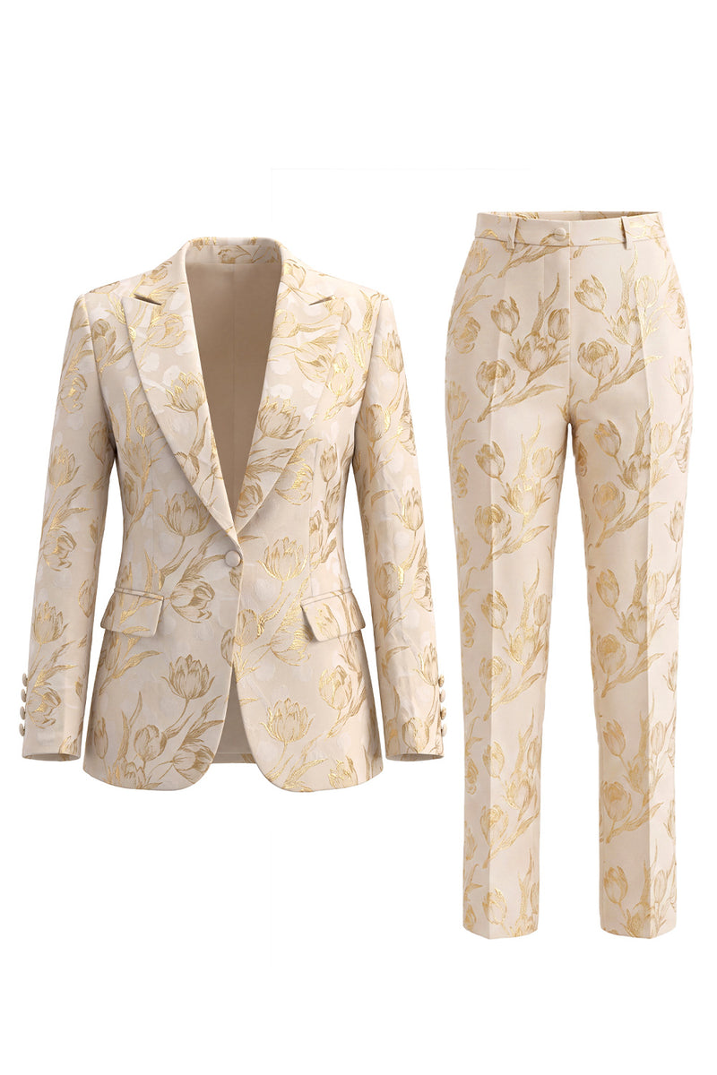 Load image into Gallery viewer, Floral Golden 2 Piece Peak Lapel Single Breasted Business Suits with Pockets