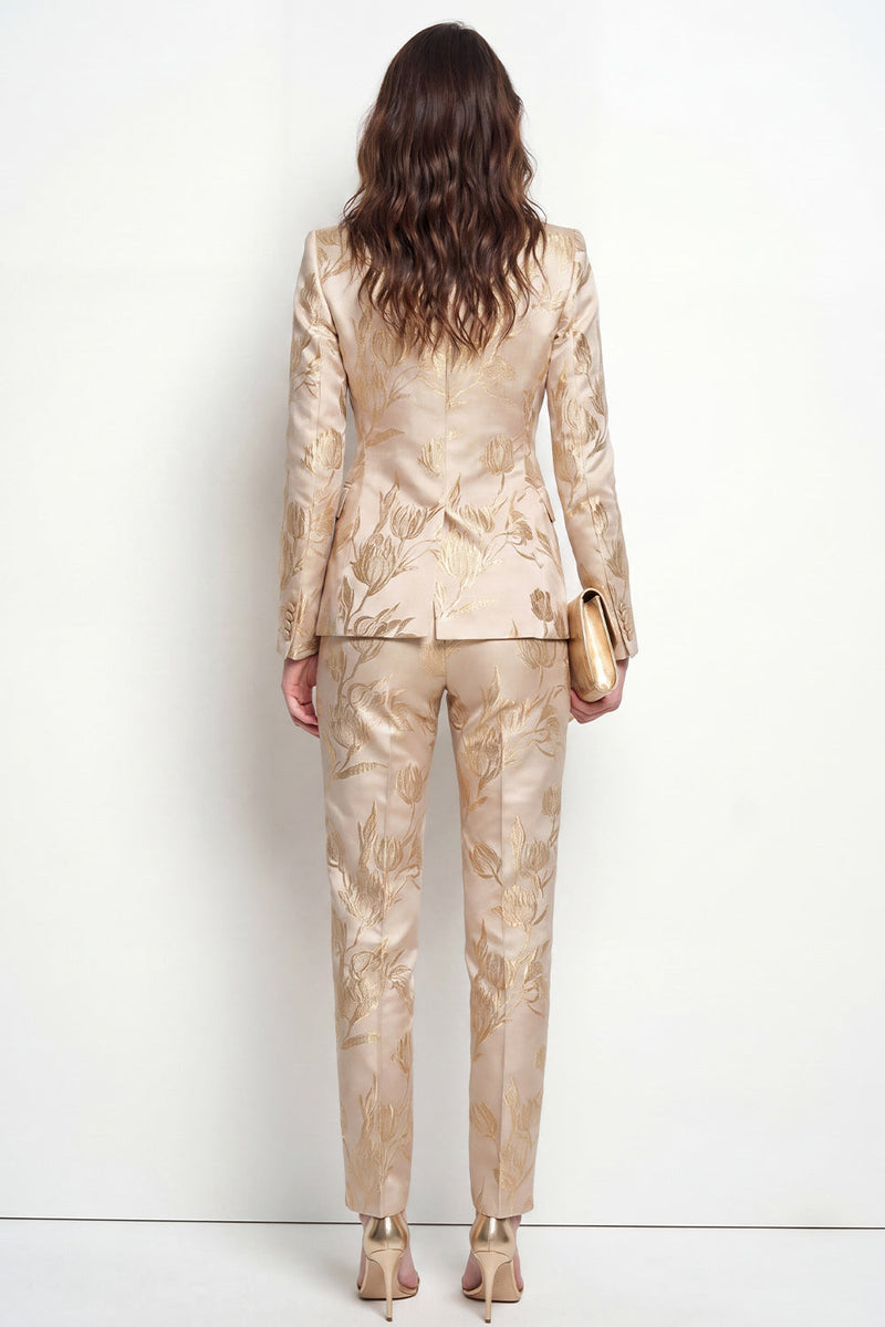 Load image into Gallery viewer, Floral Golden 2 Piece Peak Lapel Single Breasted Business Suits with Pockets