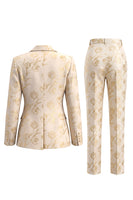 Load image into Gallery viewer, Floral Golden 2 Piece Peak Lapel Single Breasted Business Suits with Pockets