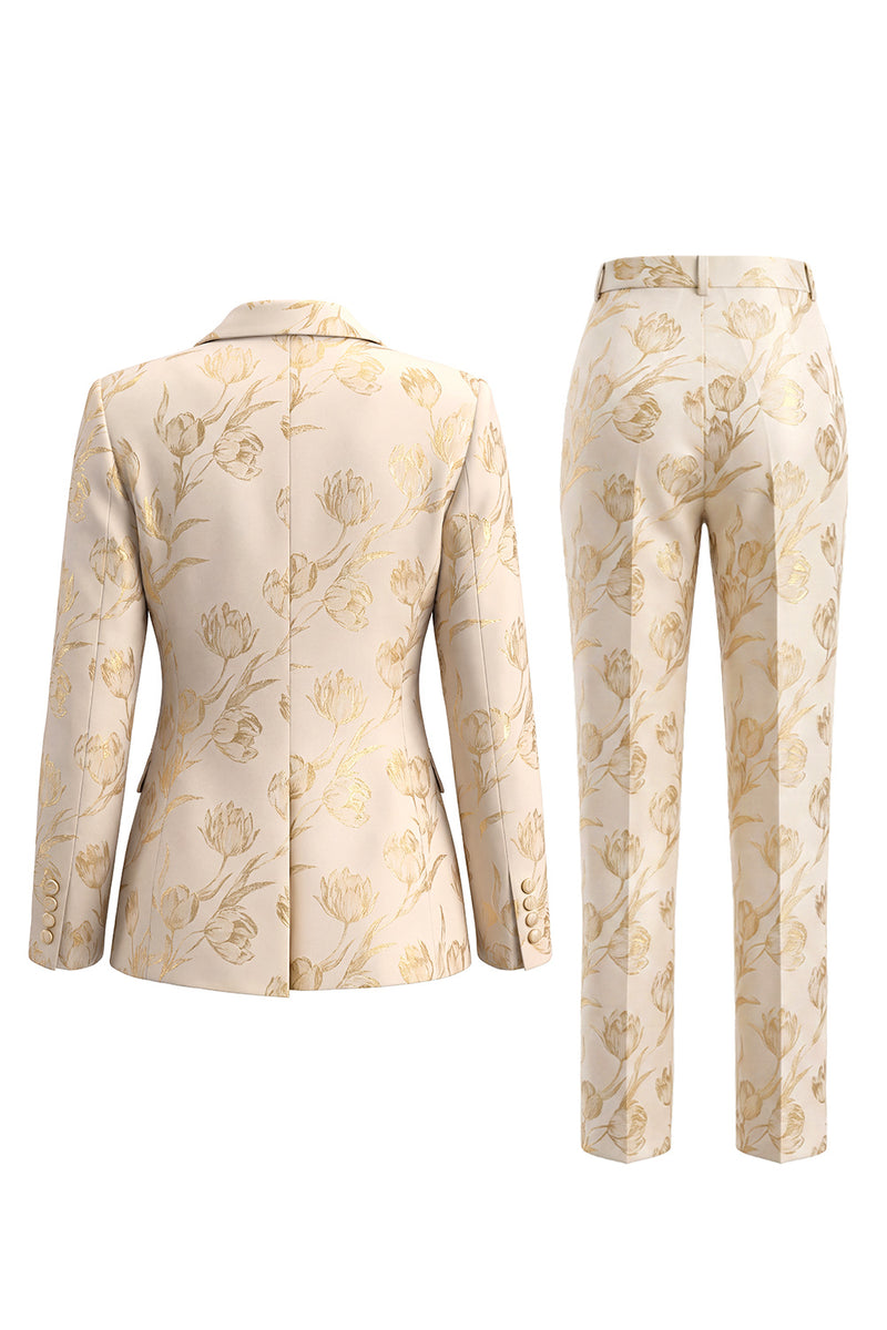 Load image into Gallery viewer, Floral Golden 2 Piece Peak Lapel Single Breasted Business Suits with Pockets