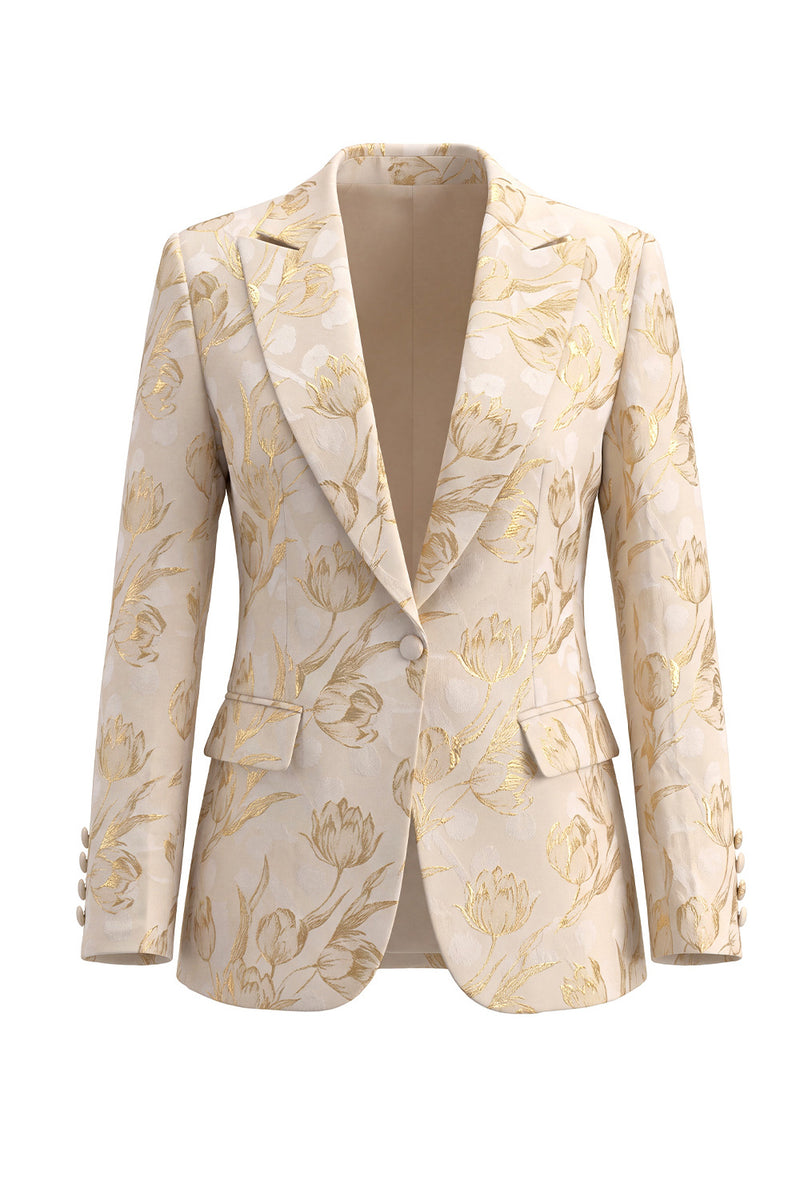 Load image into Gallery viewer, Floral Golden 2 Piece Peak Lapel Single Breasted Business Suits with Pockets