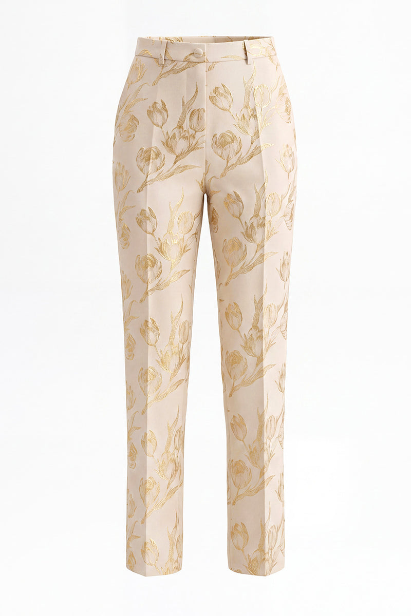 Load image into Gallery viewer, Floral Golden 2 Piece Peak Lapel Single Breasted Business Suits with Pockets