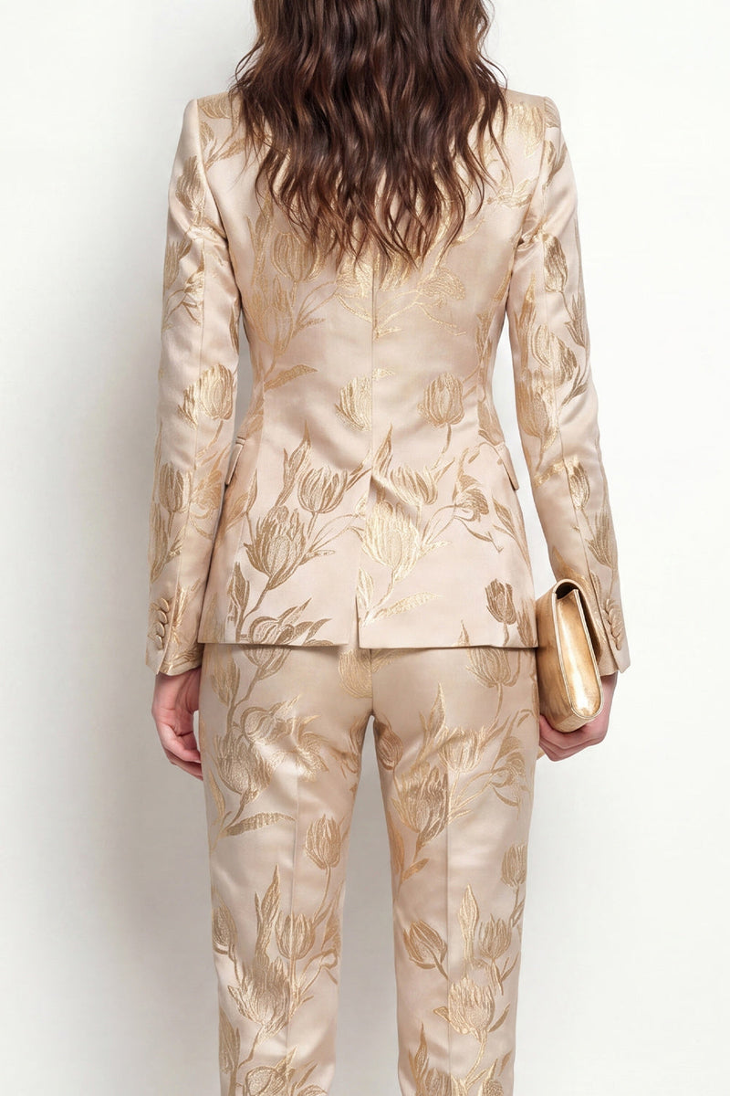 Load image into Gallery viewer, Floral Golden 2 Piece Peak Lapel Single Breasted Business Suits with Pockets