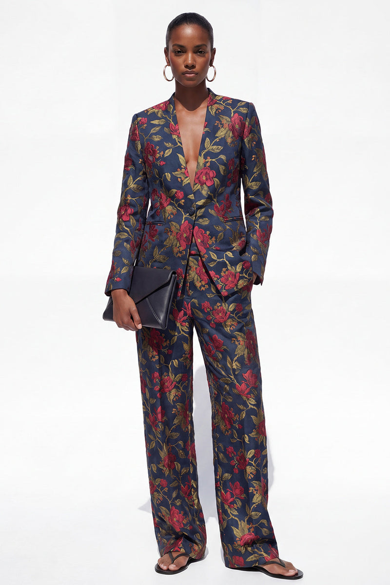 Load image into Gallery viewer, Black Floral 2 Piece Peak Lapel Single Breasted Business Suits with Pockets