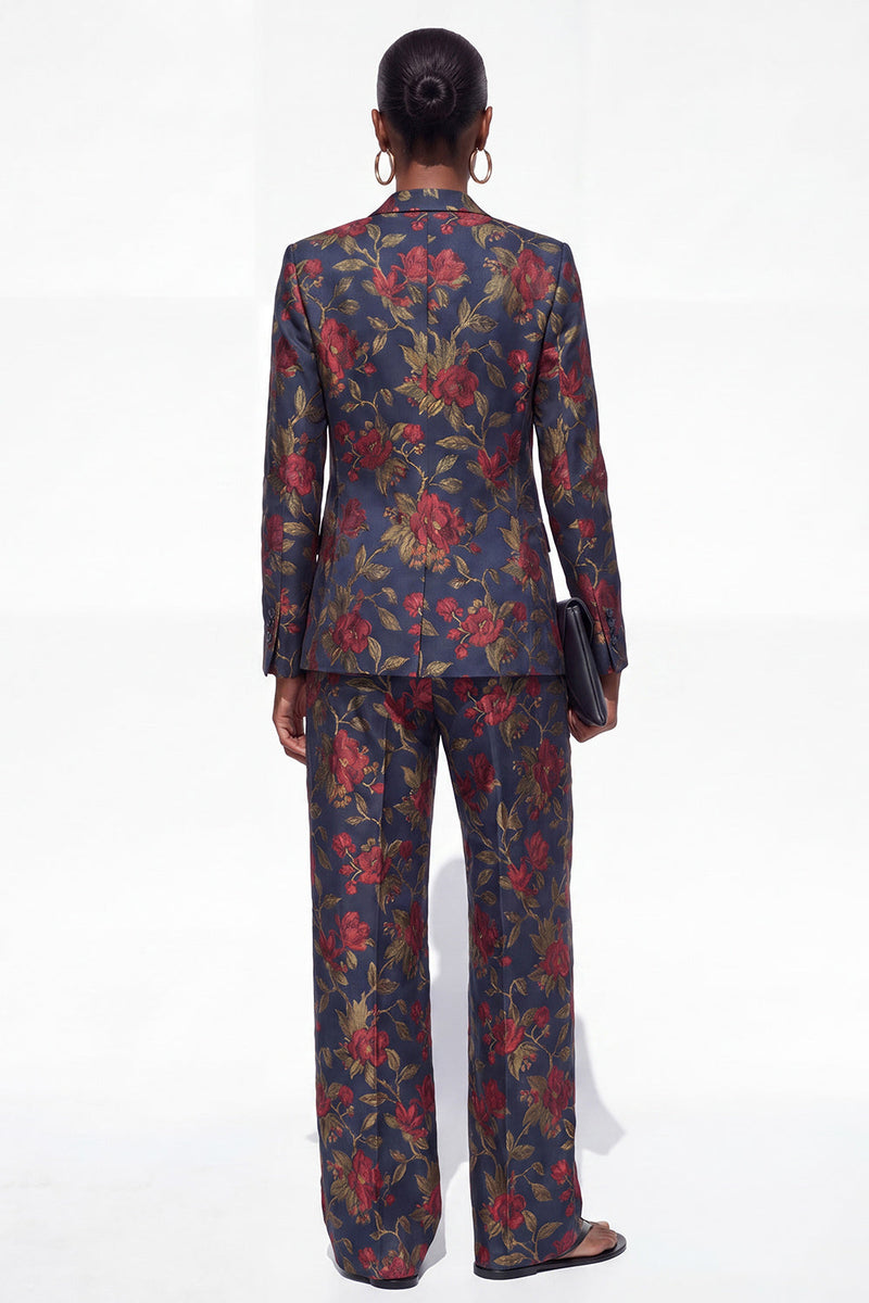 Load image into Gallery viewer, Black Floral 2 Piece Peak Lapel Single Breasted Business Suits with Pockets