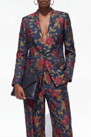 Load image into Gallery viewer, Black Floral 2 Piece Peak Lapel Single Breasted Business Suits with Pockets