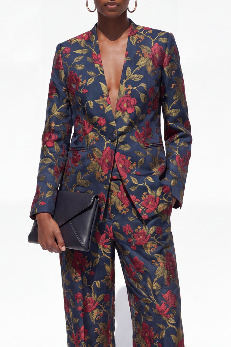 Load image into Gallery viewer, Black Floral 2 Piece Peak Lapel Single Breasted Business Suits with Pockets