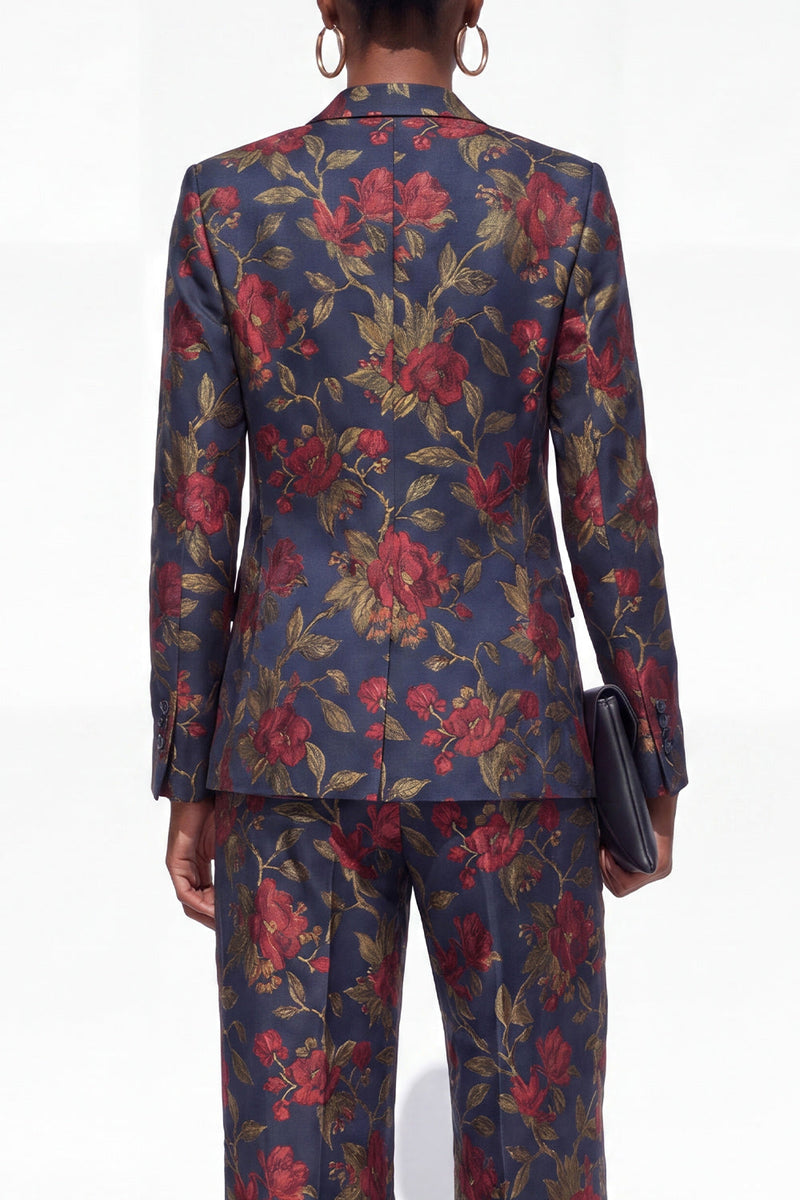 Load image into Gallery viewer, Black Floral 2 Piece Peak Lapel Single Breasted Business Suits with Pockets