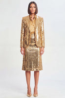 Load image into Gallery viewer, Sparkly Golden Sequin Metallic 2 Piece Peak Lapel Midi Prom Suits