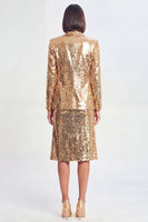 Load image into Gallery viewer, Sparkly Golden Sequin Metallic 2 Piece Peak Lapel Midi Prom Suits