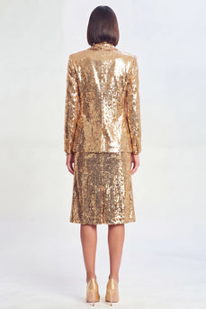 Sparkly Golden Sequin Metallic 2 Piece Peak Lapel Midi Prom Suits