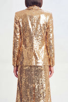 Load image into Gallery viewer, Sparkly Golden Sequin Metallic 2 Piece Peak Lapel Midi Prom Suits