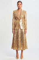 Load image into Gallery viewer, Sparkly Sequin Golden 2 Piece Shawl Lapel Metallic Long Prom Suits