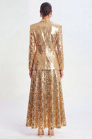 Load image into Gallery viewer, Sparkly Sequin Golden 2 Piece Shawl Lapel Metallic Long Prom Suits