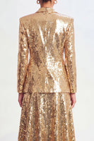 Load image into Gallery viewer, Sparkly Sequin Golden 2 Piece Shawl Lapel Metallic Long Prom Suits