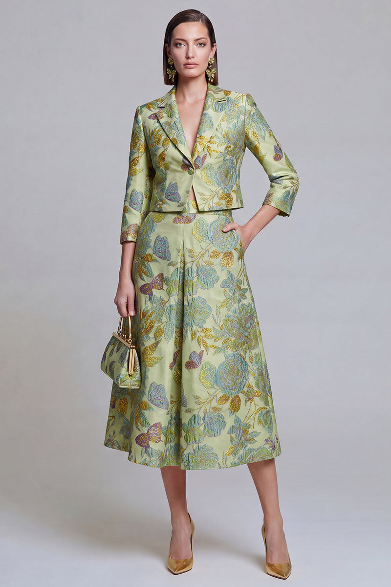 Load image into Gallery viewer, Sage Green Floral Notched Lapel 2 Piece Prom Suits with Pockets