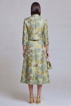 Sage Green Floral Notched Lapel 2 Piece Prom Suits with Pockets