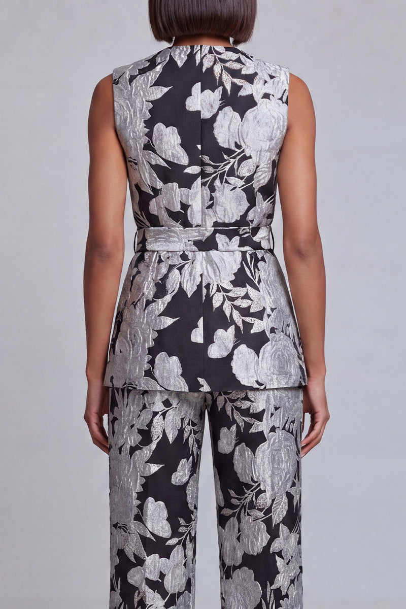 Load image into Gallery viewer, 2 Piece Floral Navy Pink V-Neck Prom Suits