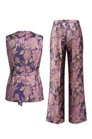 Load image into Gallery viewer, 2 Piece Floral Navy Pink V-Neck Prom Suits