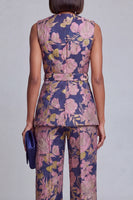 Load image into Gallery viewer, 2 Piece Floral Navy Pink V-Neck Prom Suits