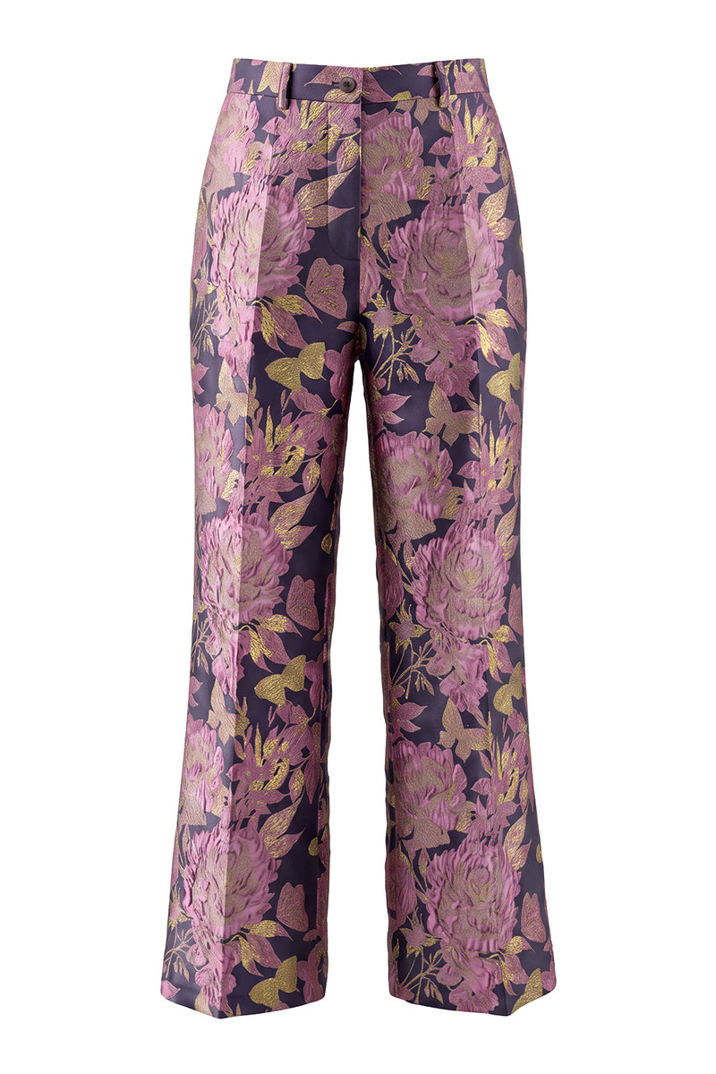Load image into Gallery viewer, 2 Piece Floral Navy Pink V-Neck Prom Suits