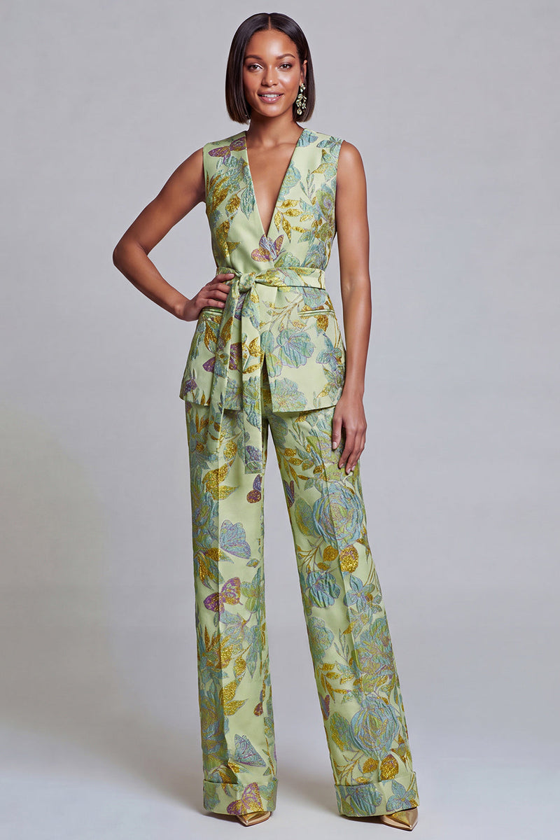 Load image into Gallery viewer, 2 Piece Floral Navy Pink V-Neck Prom Suits