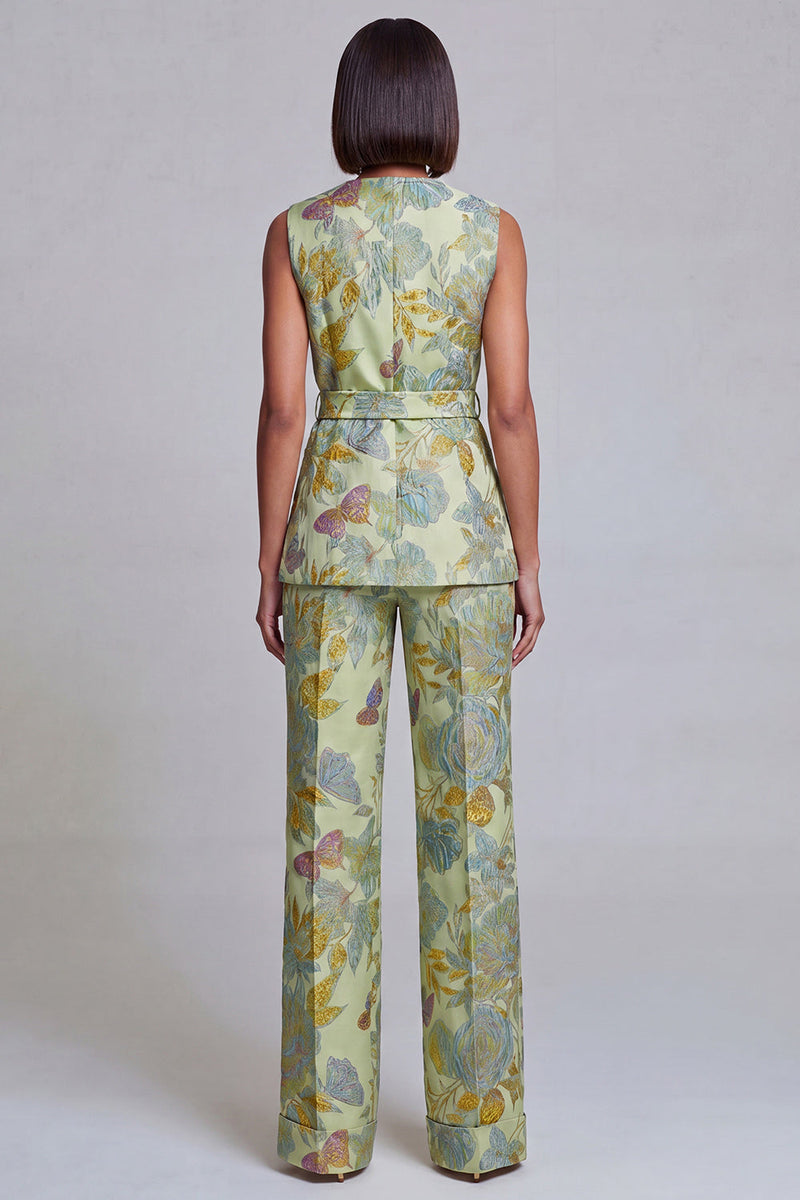 Load image into Gallery viewer, 2 Piece Floral Navy Pink V-Neck Prom Suits
