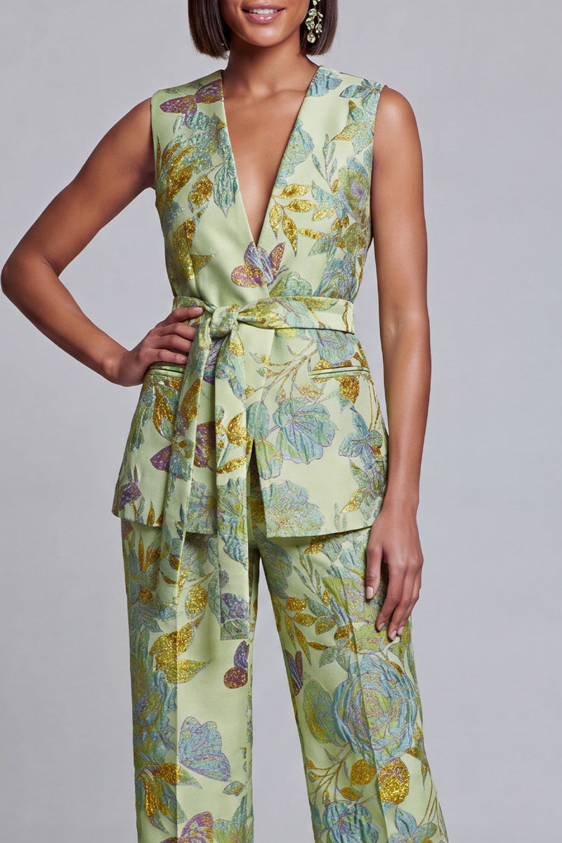 Load image into Gallery viewer, 2 Piece Floral Navy Pink V-Neck Prom Suits