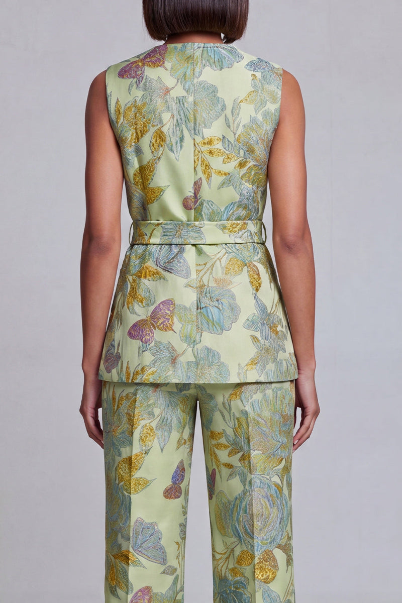 Load image into Gallery viewer, 2 Piece Floral Navy Pink V-Neck Prom Suits